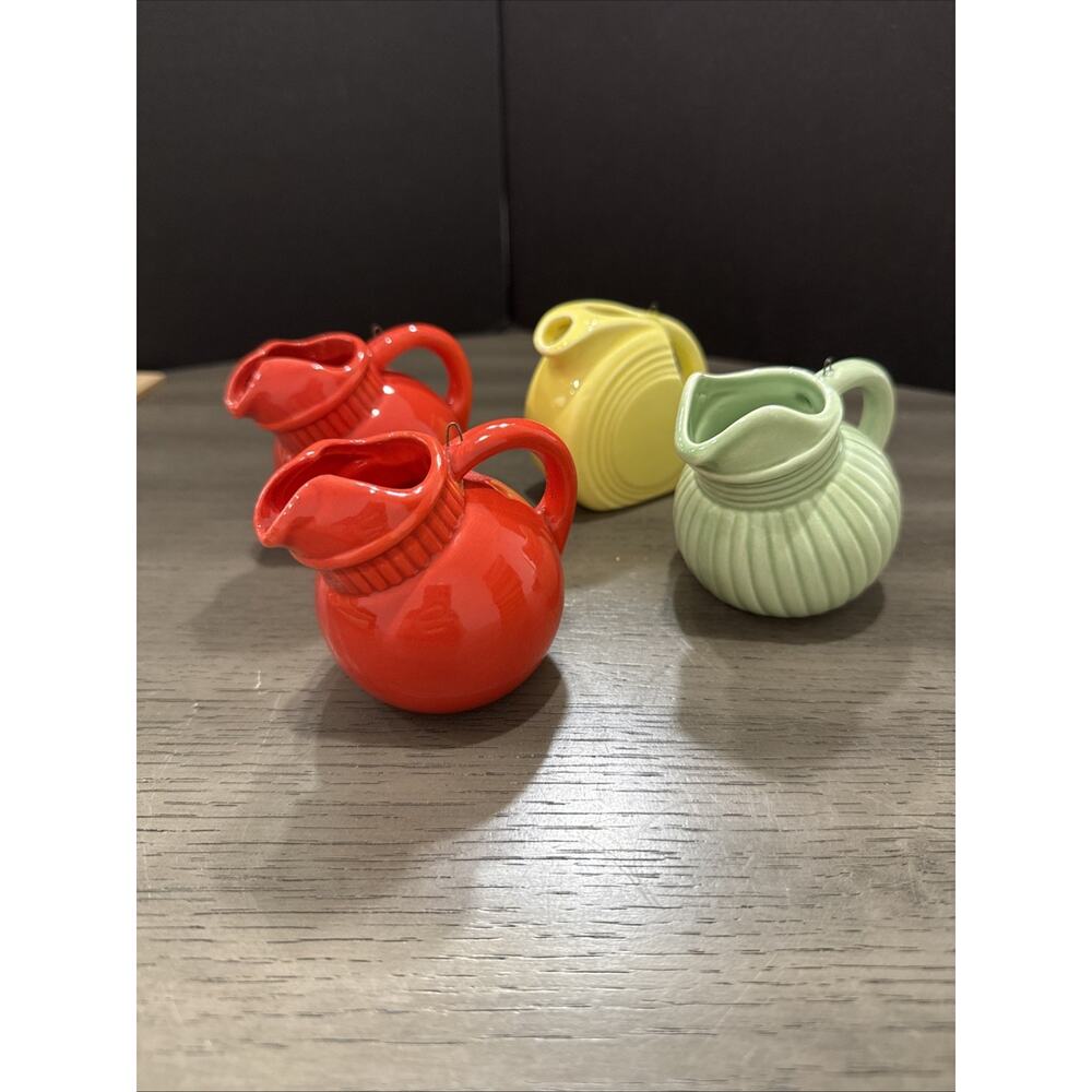 VTG SCF Mini Pitcher Ornaments Set of 4 • Red Yellow Green • Ceramic Decor